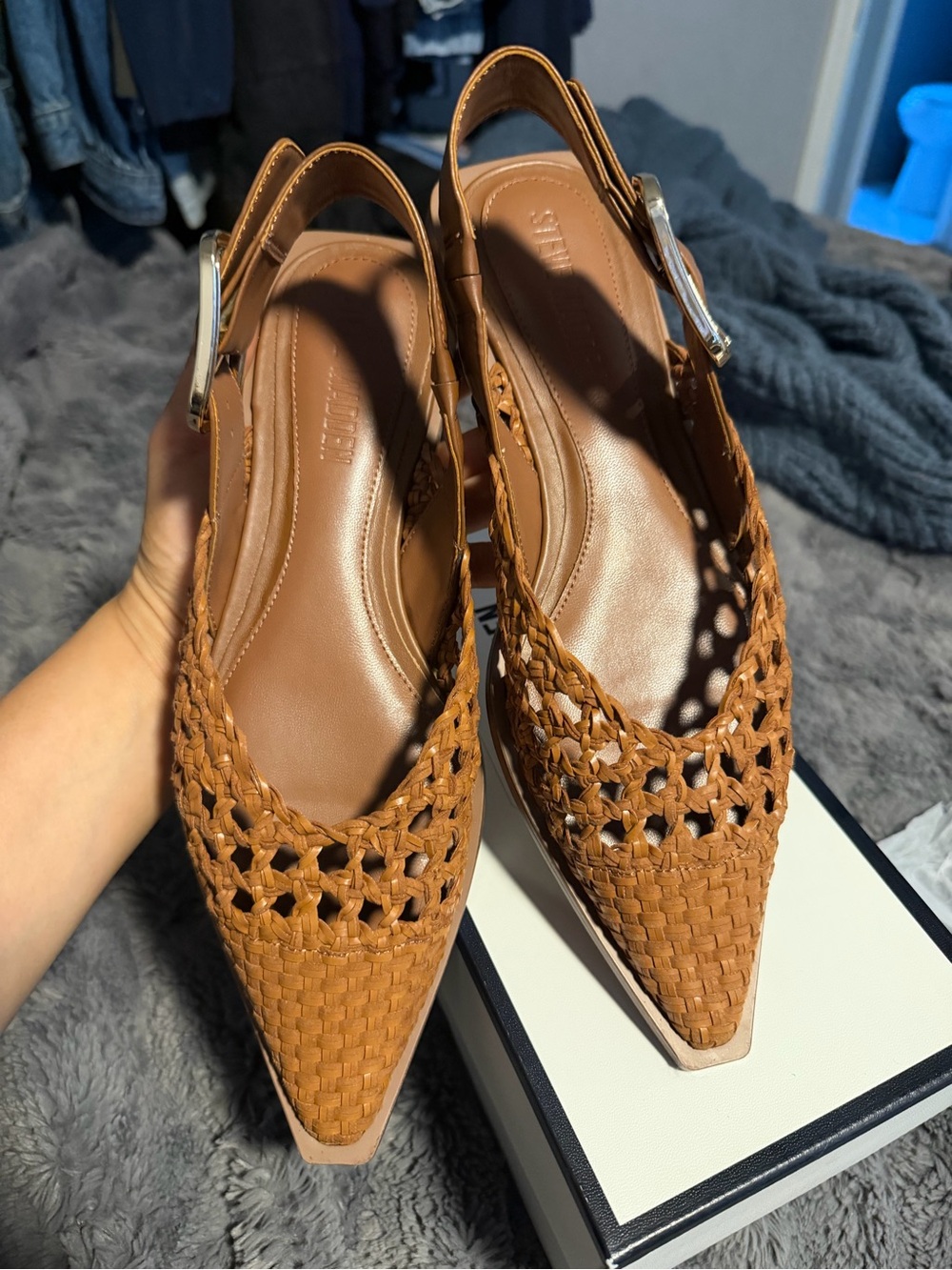 Steve Madden Woven Pointed Slingback Flats in Brown